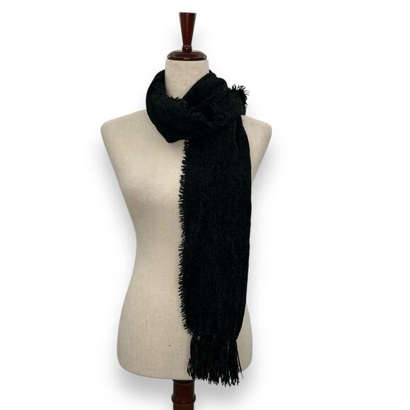 NEW Style&Co. Black Chenille Scarf Fringe Trim Oblong Winter Neutral Cozy Macys - Picture 7 of 13